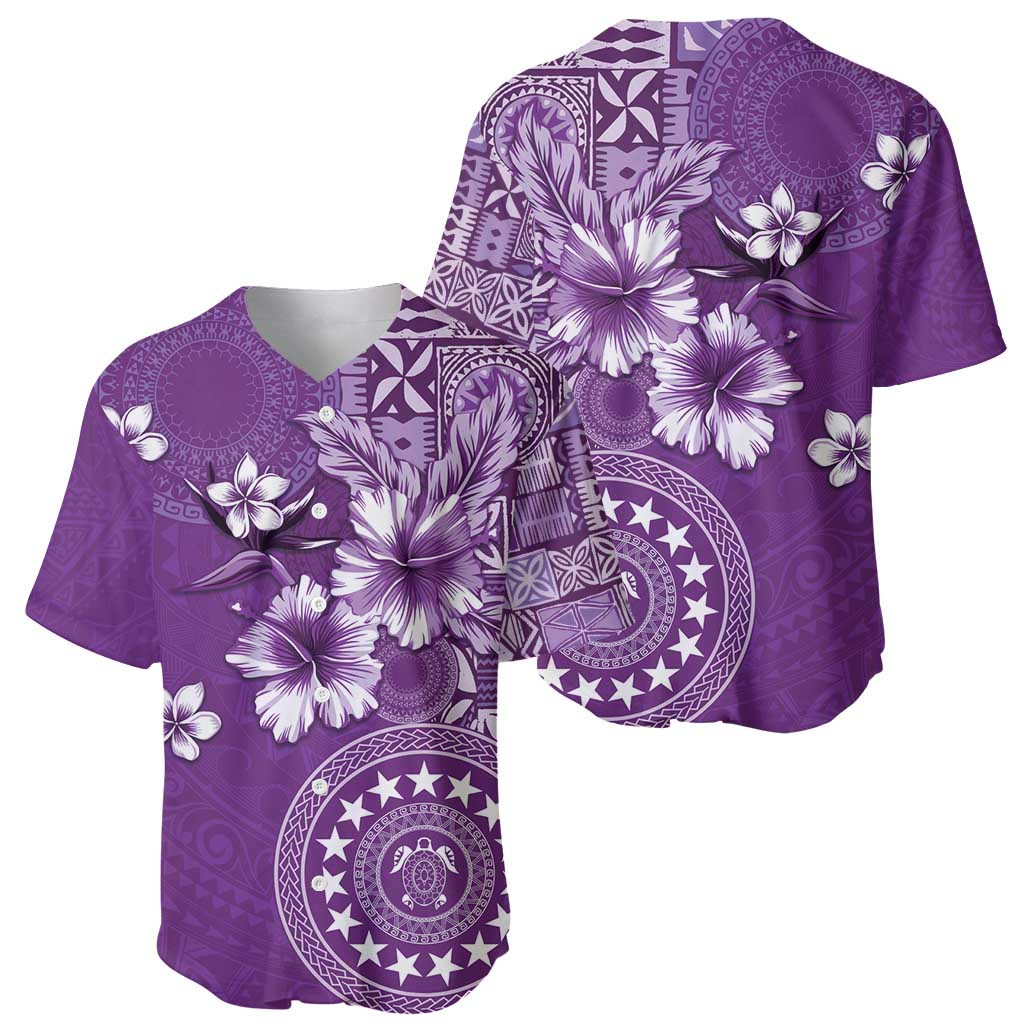 Cook Islands Baseball Jersey Purple Hibiscus And Stars