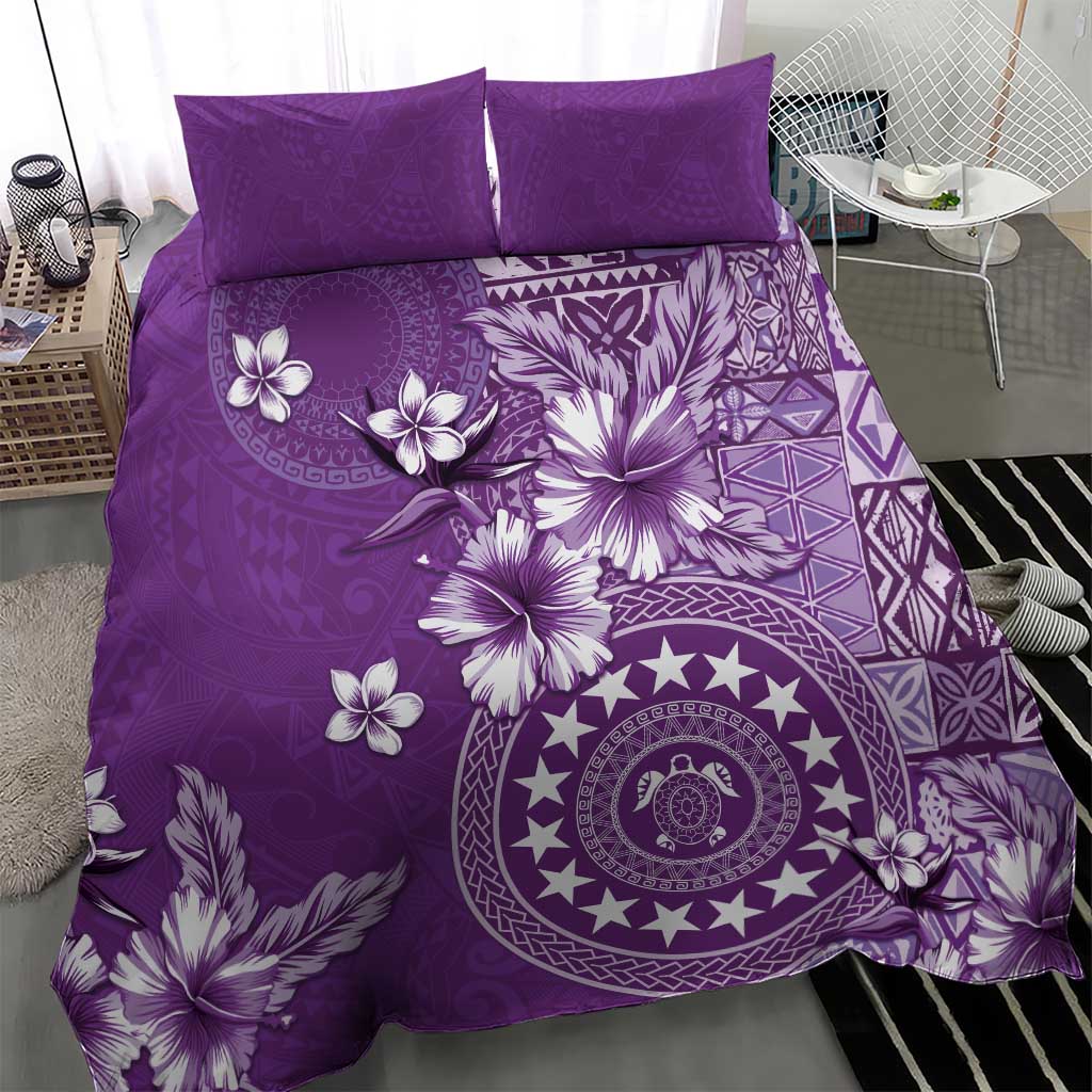 Cook Islands Bedding Set Purple Hibiscus And Stars