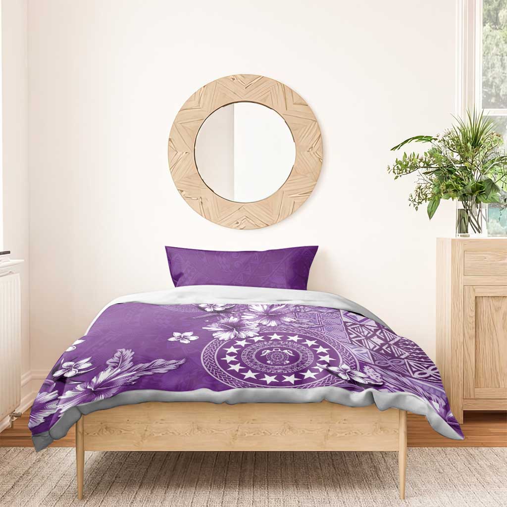 Cook Islands Bedding Set Purple Hibiscus And Stars