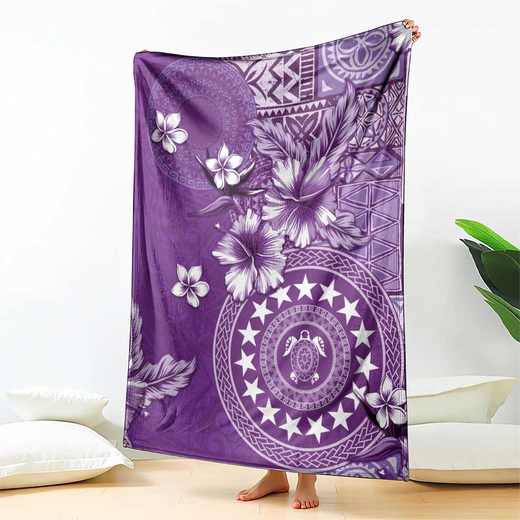 Cook Islands Blanket Purple Hibiscus And Stars LT05 - Polynesian Pride