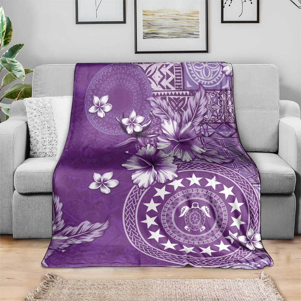 Cook Islands Blanket Purple Hibiscus And Stars LT05 - Polynesian Pride