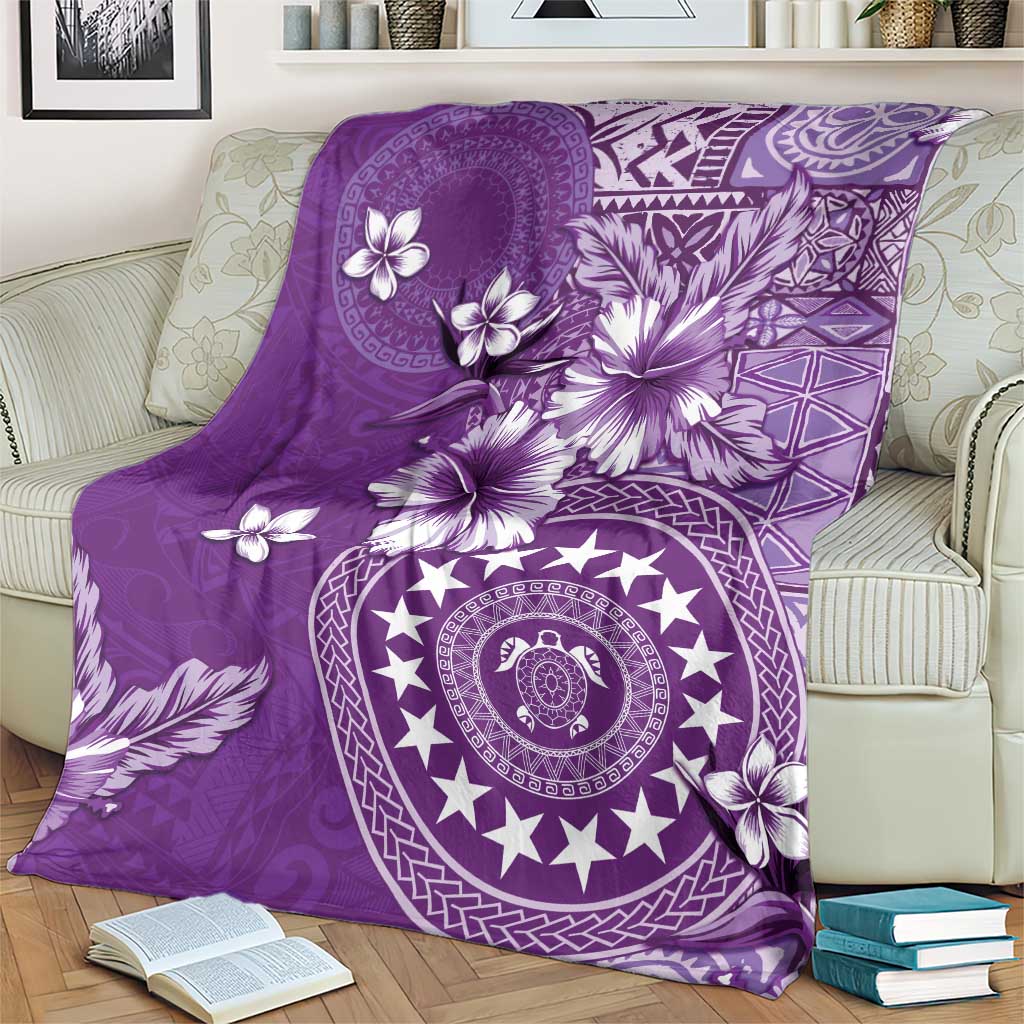 Cook Islands Blanket Purple Hibiscus And Stars LT05 - Polynesian Pride