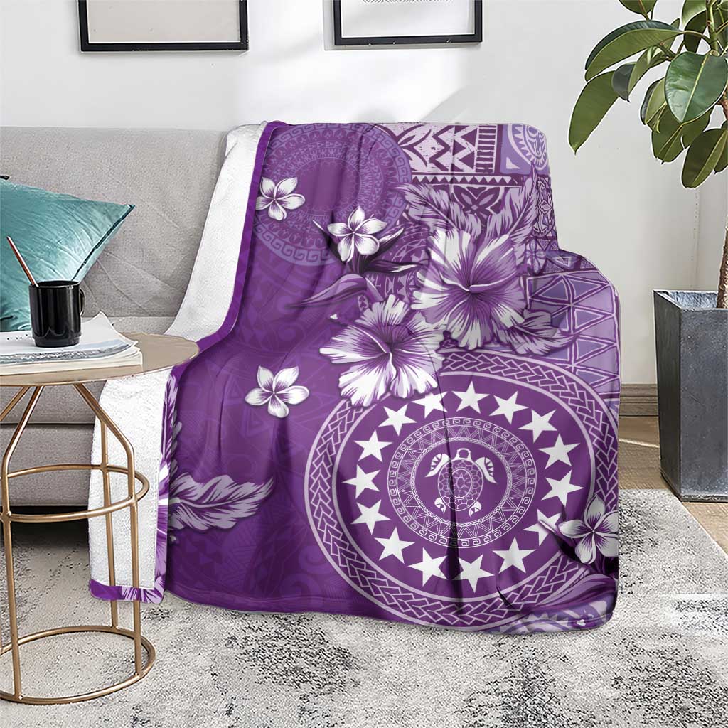 Cook Islands Blanket Purple Hibiscus And Stars LT05 - Polynesian Pride
