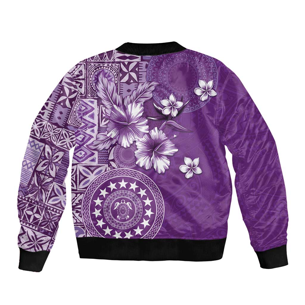Cook Islands Bomber Jacket Purple Hibiscus And Stars