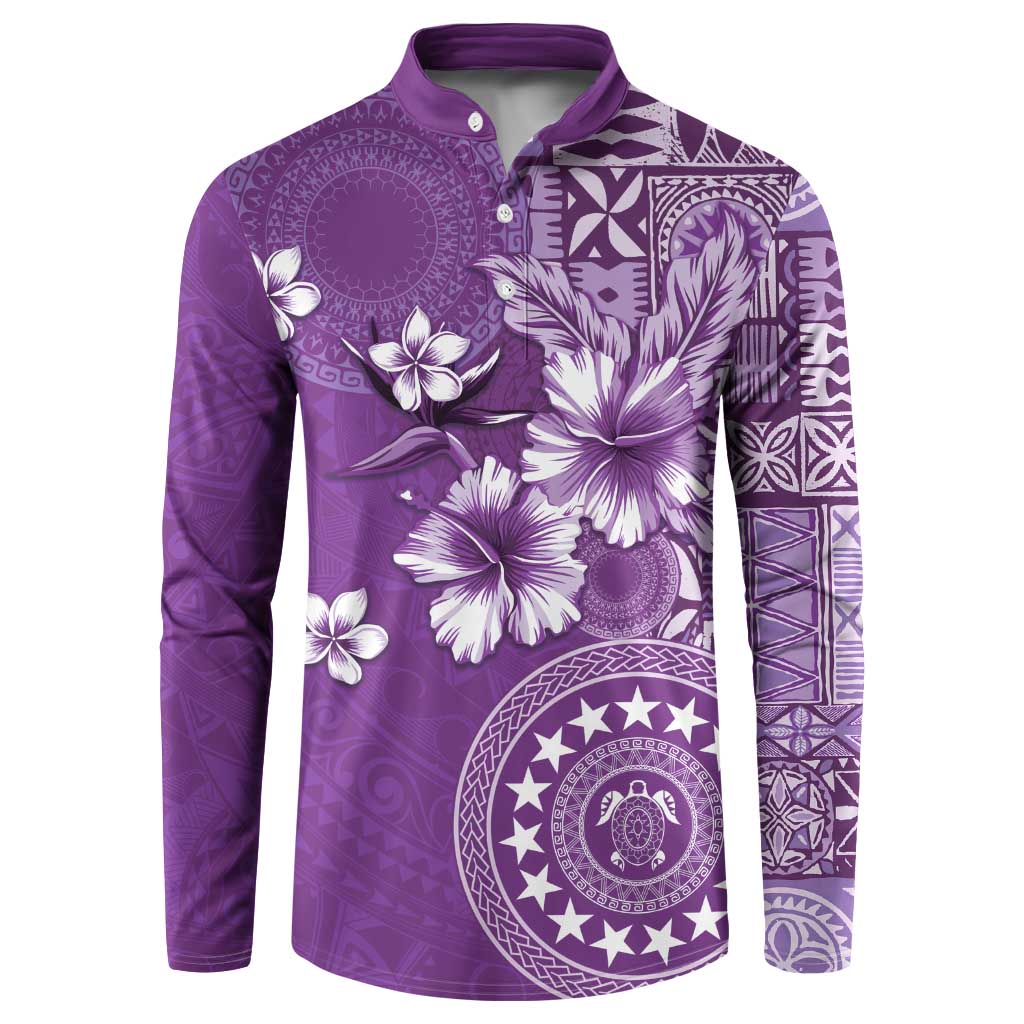 Cook Islands Button Sweatshirt Purple Hibiscus And Stars LT05 Purple - Polynesian Pride