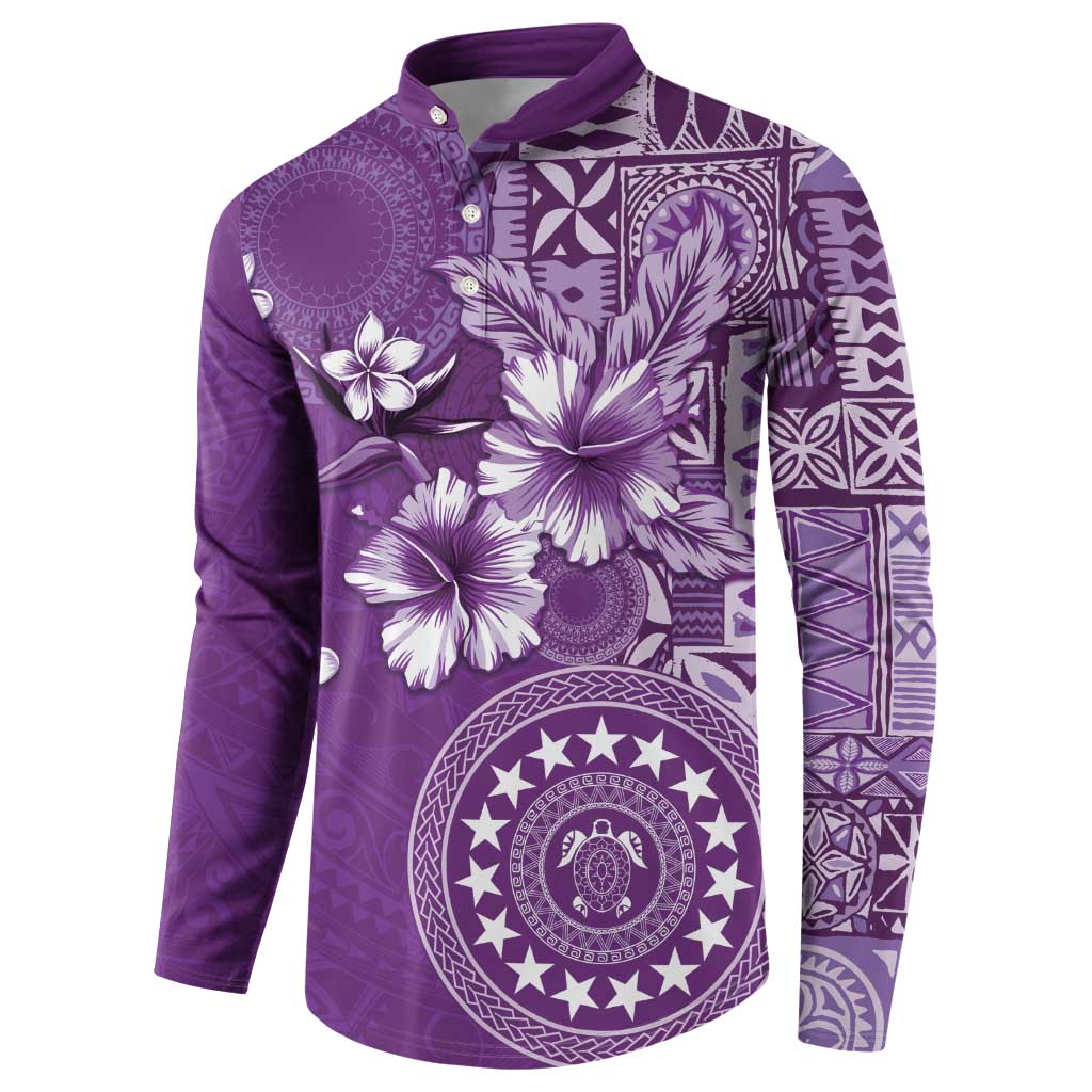 Cook Islands Button Sweatshirt Purple Hibiscus And Stars LT05 - Polynesian Pride