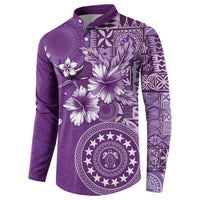 Cook Islands Button Sweatshirt Purple Hibiscus And Stars LT05 - Polynesian Pride