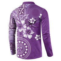 Cook Islands Button Sweatshirt Purple Hibiscus And Stars LT05 - Polynesian Pride