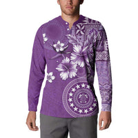 Cook Islands Button Sweatshirt Purple Hibiscus And Stars LT05 - Polynesian Pride