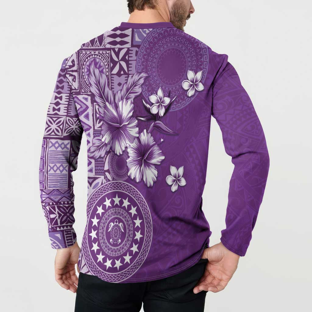 Cook Islands Button Sweatshirt Purple Hibiscus And Stars LT05 - Polynesian Pride