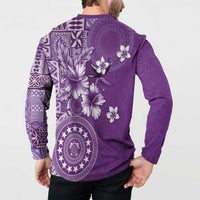 Cook Islands Button Sweatshirt Purple Hibiscus And Stars LT05 - Polynesian Pride