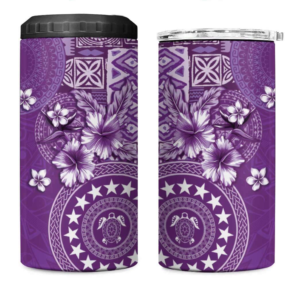 Cook Islands 4 in 1 Can Cooler Tumbler Purple Hibiscus And Stars LT05 One Size: 16 oz Purple - Polynesian Pride