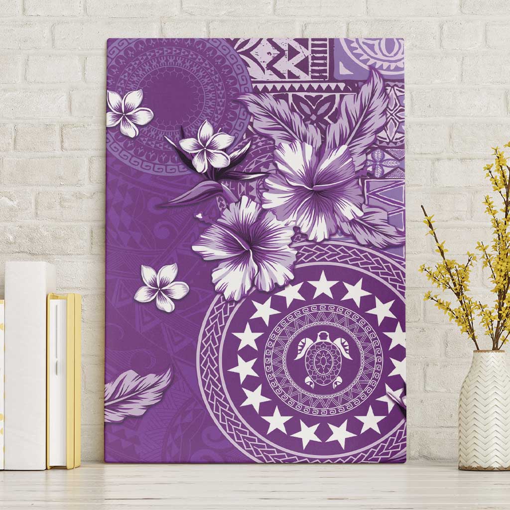 Cook Islands Canvas Wall Art Purple Hibiscus And Stars LT05 Without Frame Purple - Polynesian Pride