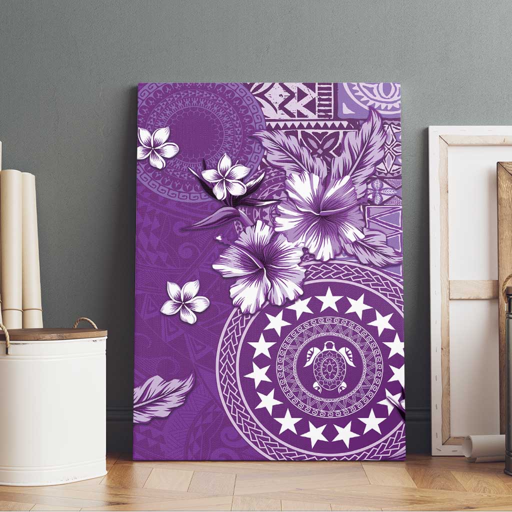 Cook Islands Canvas Wall Art Purple Hibiscus And Stars LT05 - Polynesian Pride