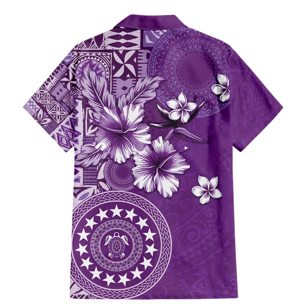 Cook Islands Family Matching Mermaid Dress and Hawaiian Shirt Purple Hibiscus And Stars