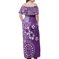 Cook Islands Family Matching Off Shoulder Maxi Dress and Hawaiian Shirt Purple Hibiscus And Stars