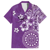 Cook Islands Family Matching Short Sleeve Bodycon Dress and Hawaiian Shirt Purple Hibiscus And Stars