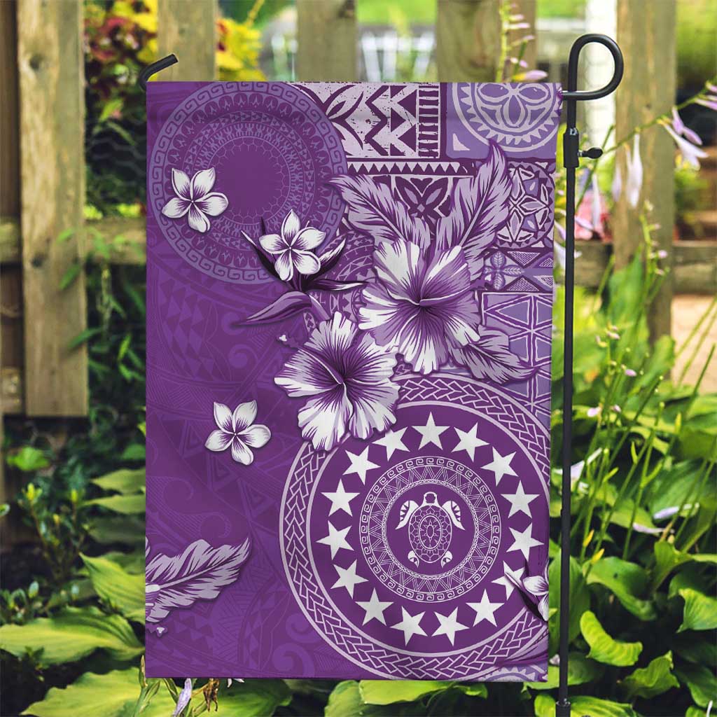 Cook Islands Garden Flag Purple Hibiscus And Stars LT05 Garden Flag Purple - Polynesian Pride