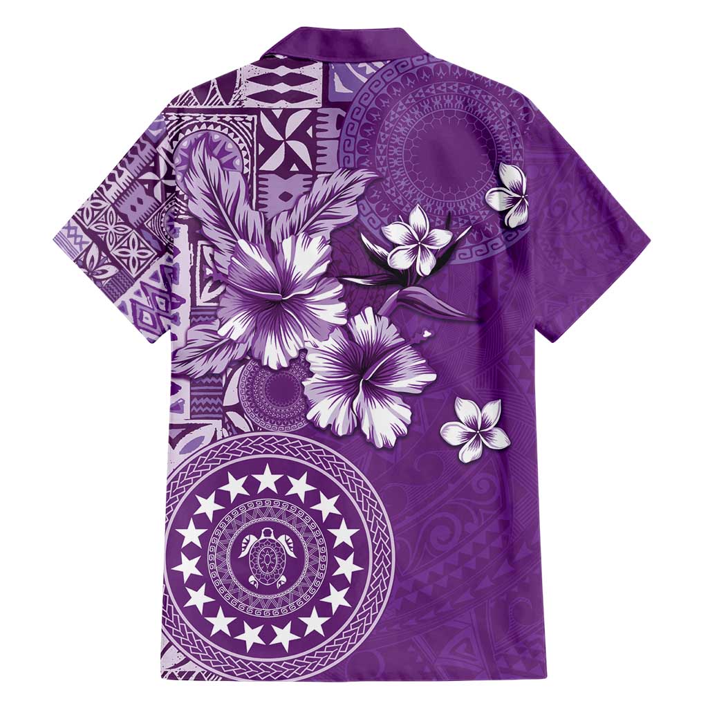 Cook Islands Hawaiian Shirt Purple Hibiscus And Stars LT05 - Polynesian Pride