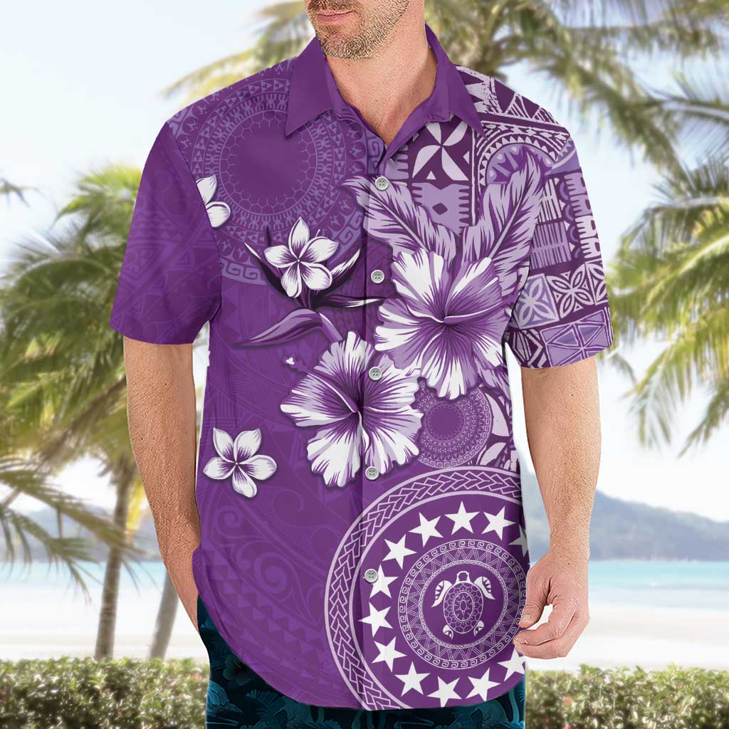 Cook Islands Hawaiian Shirt Purple Hibiscus And Stars LT05 - Polynesian Pride