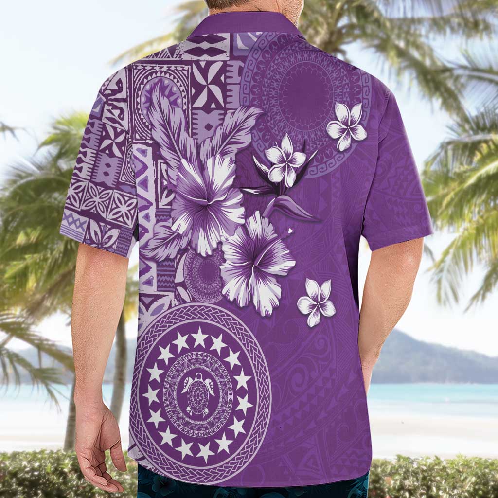 Cook Islands Hawaiian Shirt Purple Hibiscus And Stars LT05 - Polynesian Pride