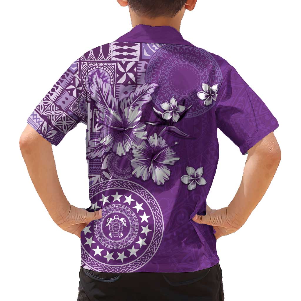 Cook Islands Hawaiian Shirt Purple Hibiscus And Stars LT05 - Polynesian Pride