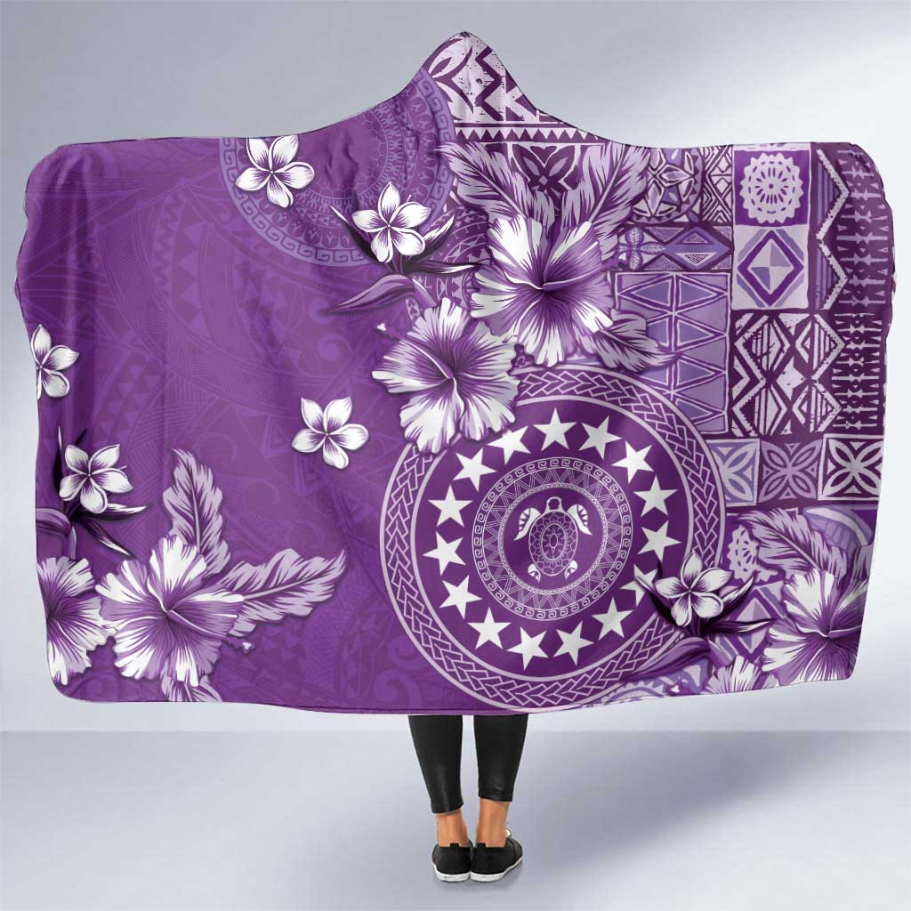 Cook Islands Hooded Blanket Purple Hibiscus And Stars LT05 One Size Purple - Polynesian Pride