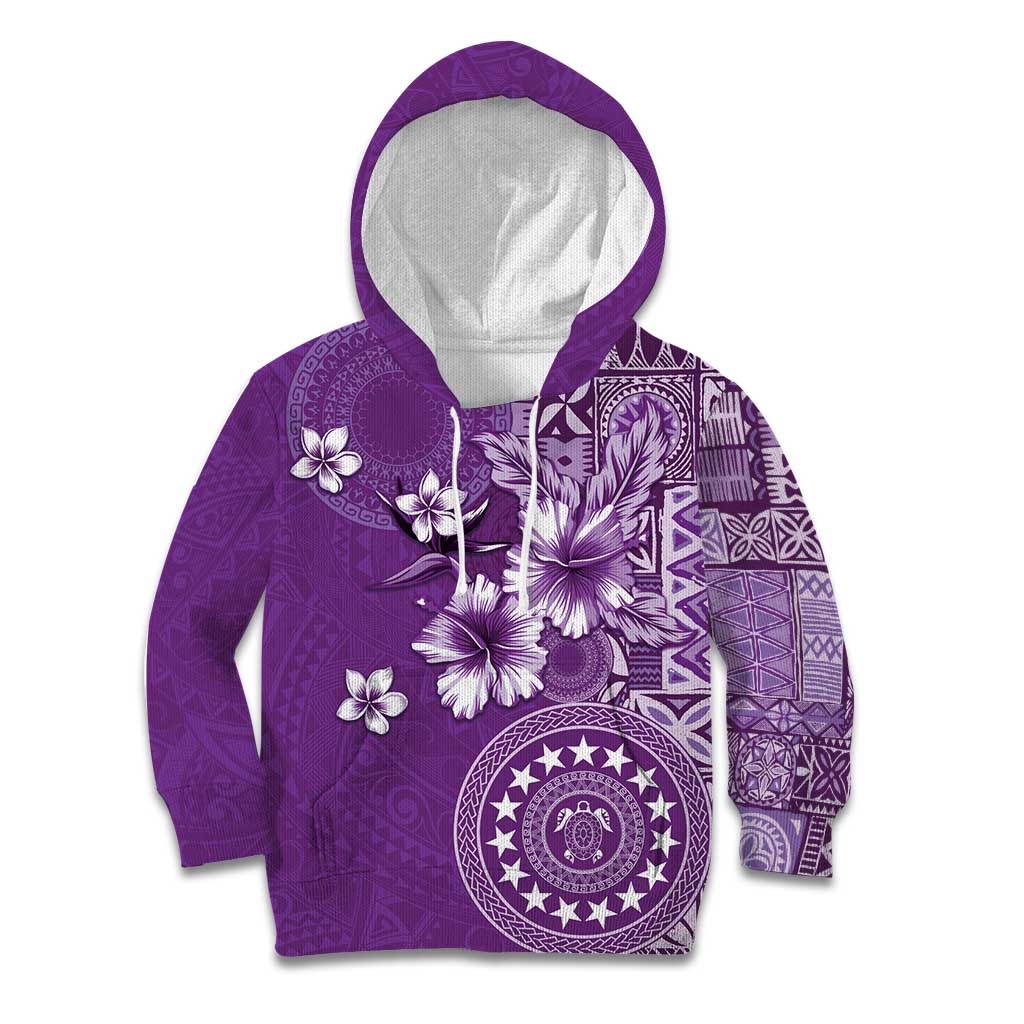 Cook Islands Kid Hoodie Purple Hibiscus And Stars