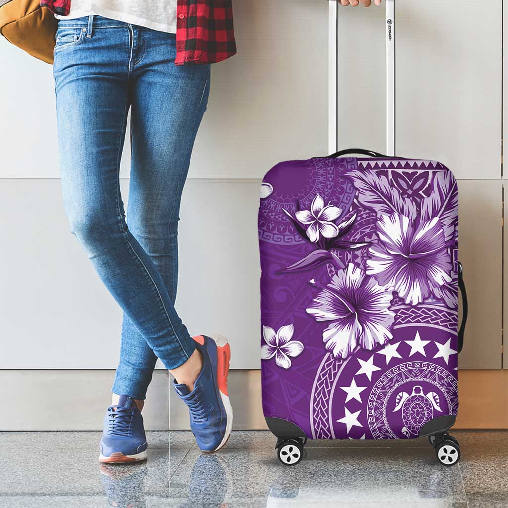 Cook Islands Luggage Cover Purple Hibiscus And Stars