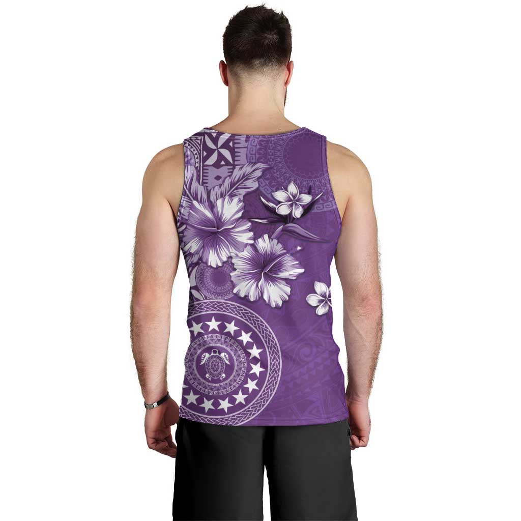 Cook Islands Men Tank Top Purple Hibiscus And Stars LT05 - Polynesian Pride