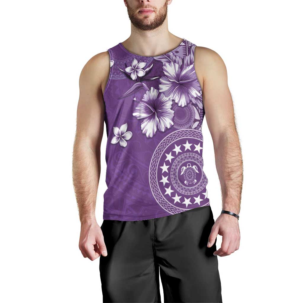 Cook Islands Men Tank Top Purple Hibiscus And Stars LT05 - Polynesian Pride