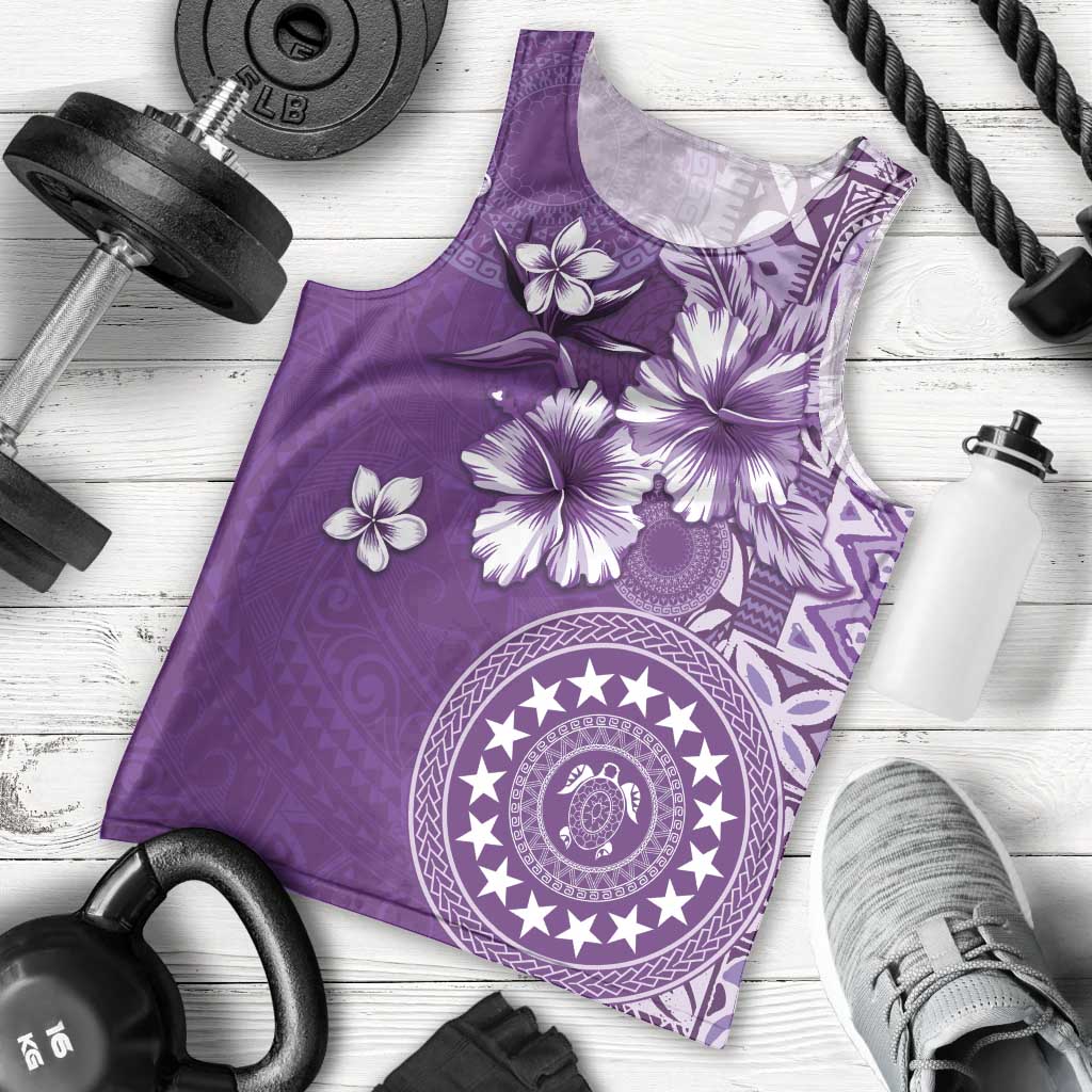 Cook Islands Men Tank Top Purple Hibiscus And Stars LT05 - Polynesian Pride