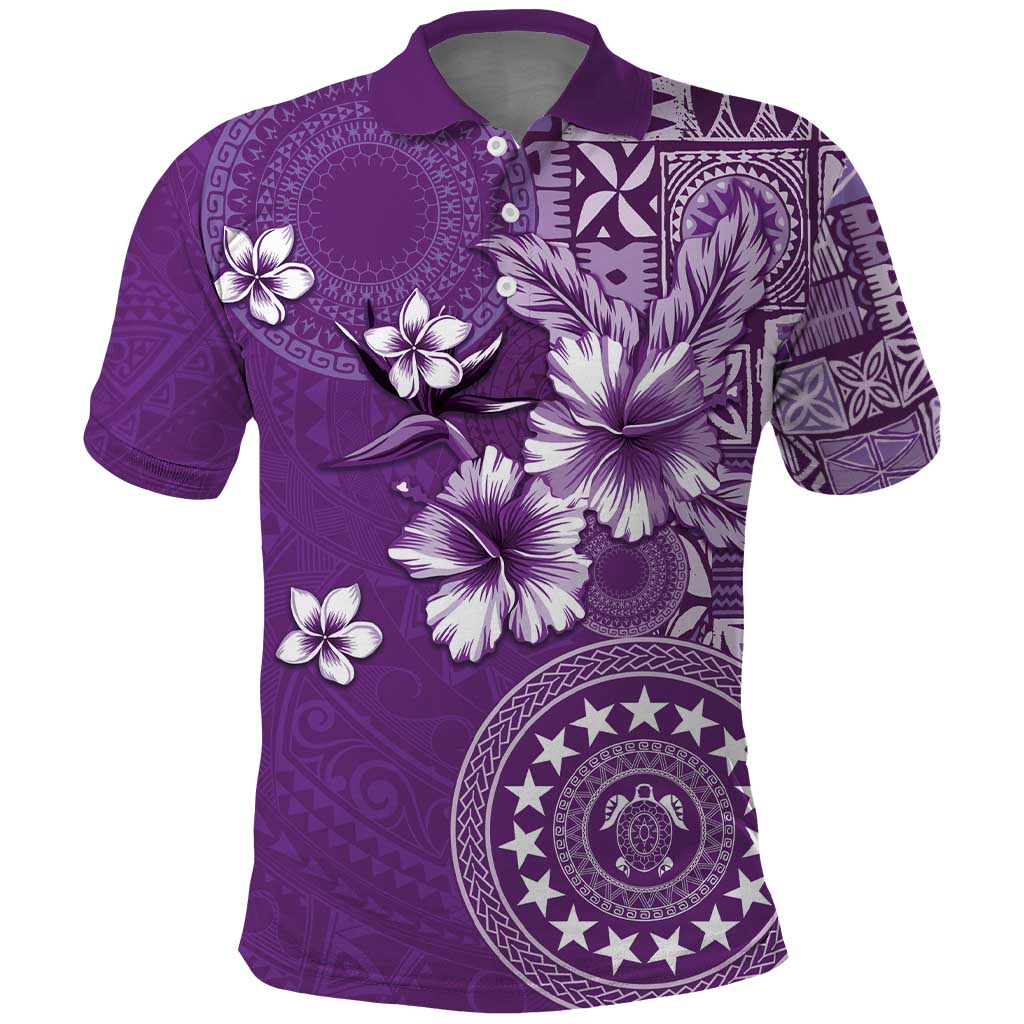 Cook Islands Polo Shirt Purple Hibiscus And Stars