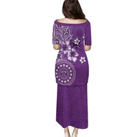 Cook Islands Puletasi Purple Hibiscus And Stars LT05 - Polynesian Pride