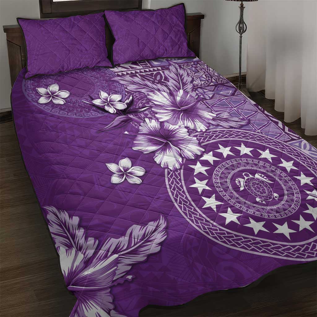 Cook Islands Quilt Bed Set Purple Hibiscus And Stars LT05 Purple - Polynesian Pride