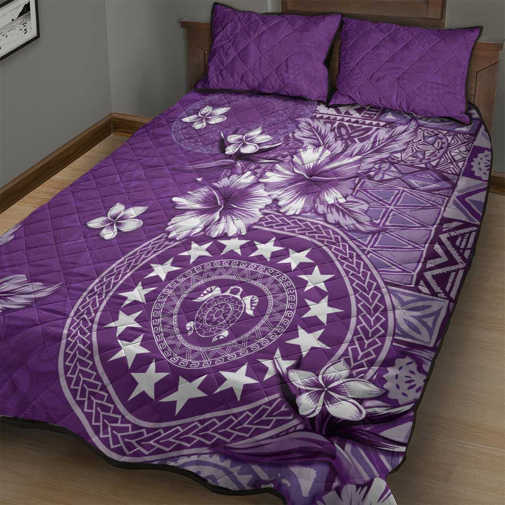 Cook Islands Quilt Bed Set Purple Hibiscus And Stars LT05 - Polynesian Pride