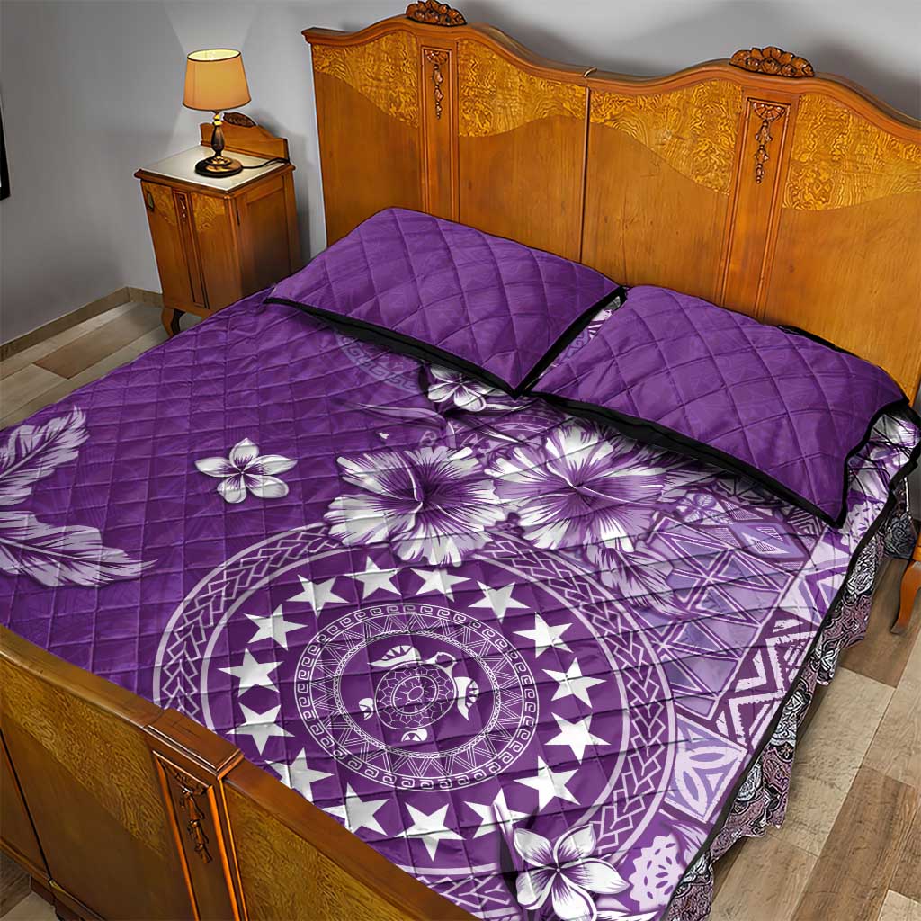 Cook Islands Quilt Bed Set Purple Hibiscus And Stars LT05 - Polynesian Pride