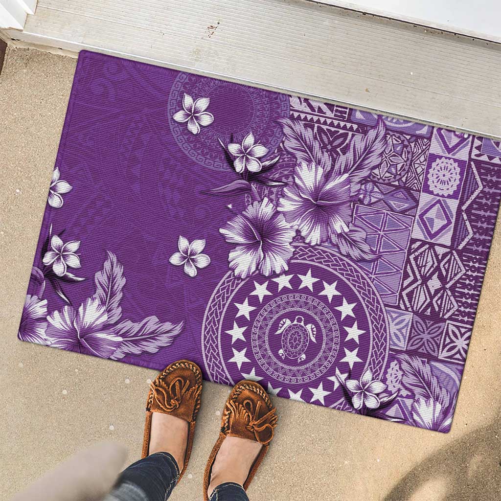 Cook Islands Rubber Doormat Purple Hibiscus And Stars LT05 - Polynesian Pride
