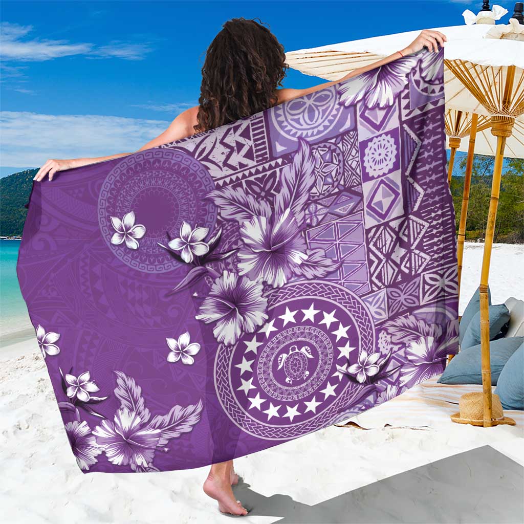Cook Islands Sarong Purple Hibiscus And Stars
