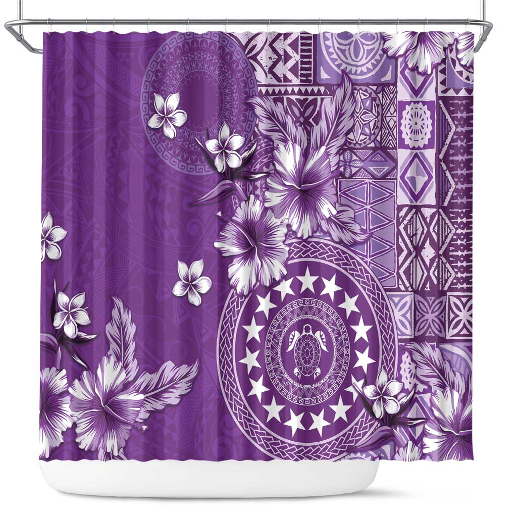 Cook Islands Shower Curtain Purple Hibiscus And Stars