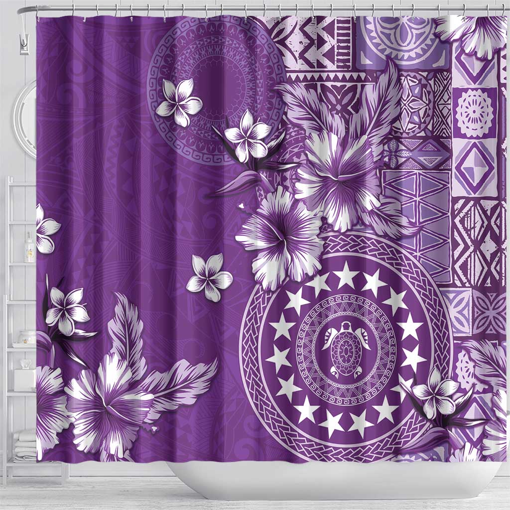 Cook Islands Shower Curtain Purple Hibiscus And Stars