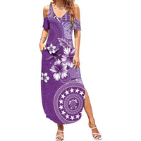 Cook Islands Summer Maxi Dress Purple Hibiscus And Stars LT05 Women Purple - Polynesian Pride