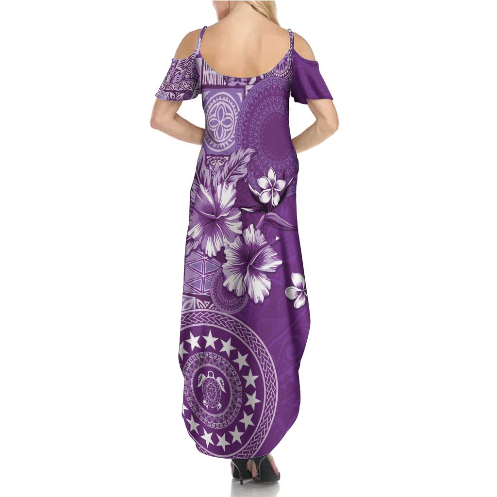 Cook Islands Summer Maxi Dress Purple Hibiscus And Stars LT05 - Polynesian Pride