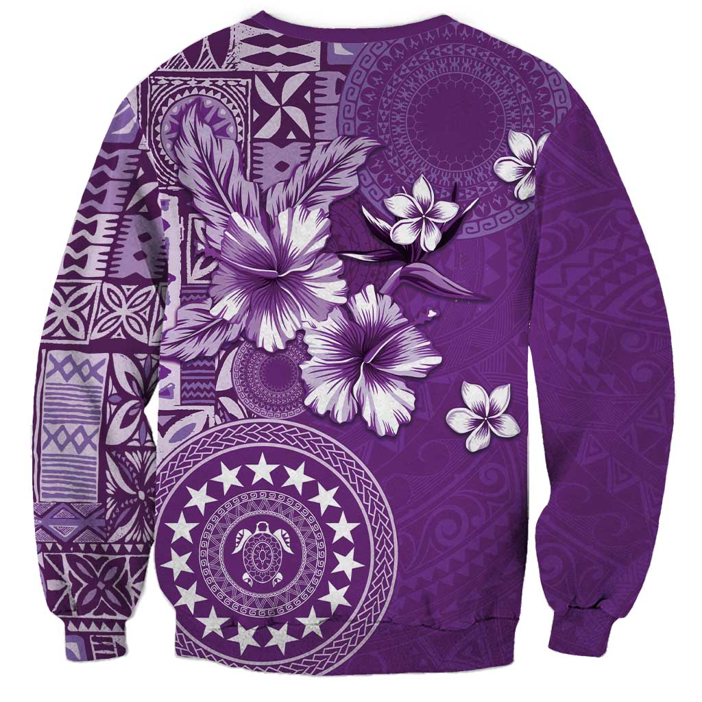 Cook Islands Sweatshirt Purple Hibiscus And Stars LT05 - Polynesian Pride