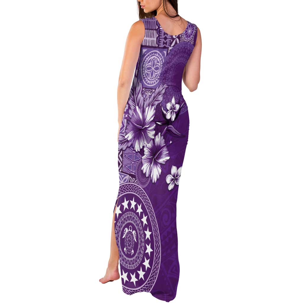 Cook Islands Tank Maxi Dress Purple Hibiscus And Stars LT05 - Polynesian Pride