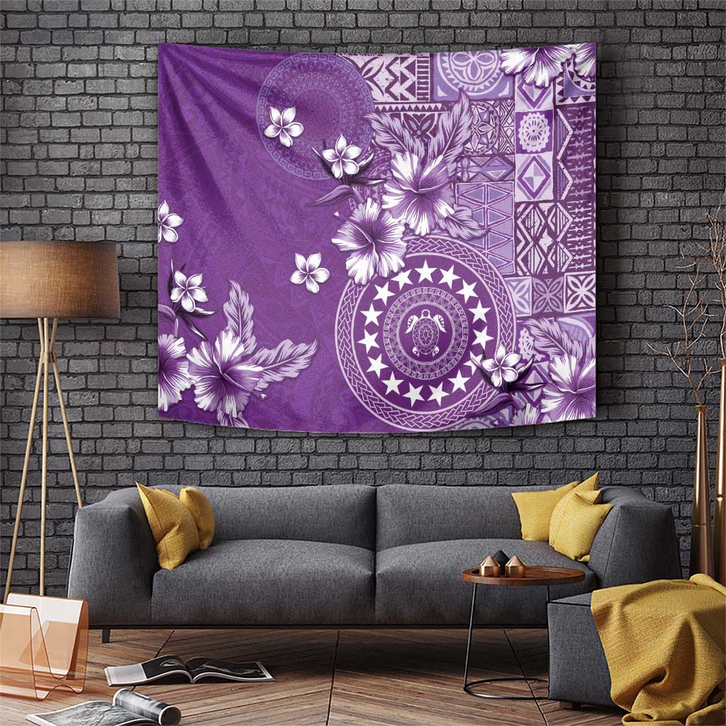 Cook Islands Tapestry Purple Hibiscus And Stars
