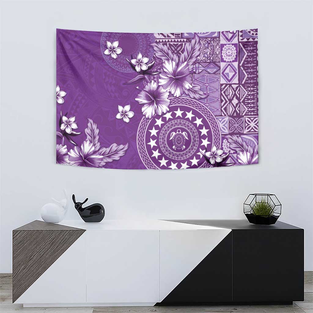 Cook Islands Tapestry Purple Hibiscus And Stars