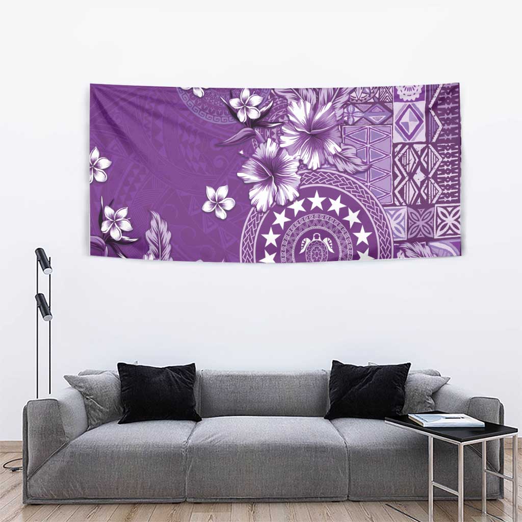 Cook Islands Tapestry Purple Hibiscus And Stars