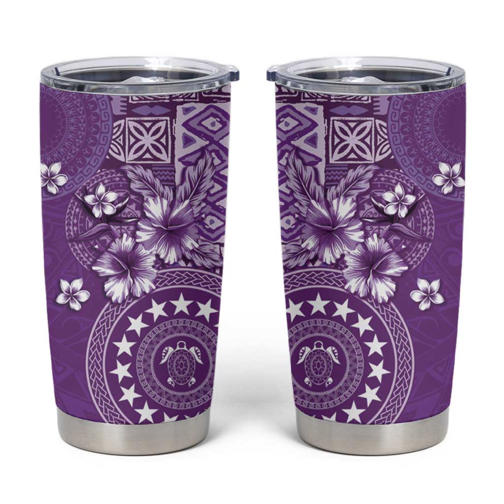 Cook Islands Tumbler Cup Purple Hibiscus And Stars LT05 Purple - Polynesian Pride