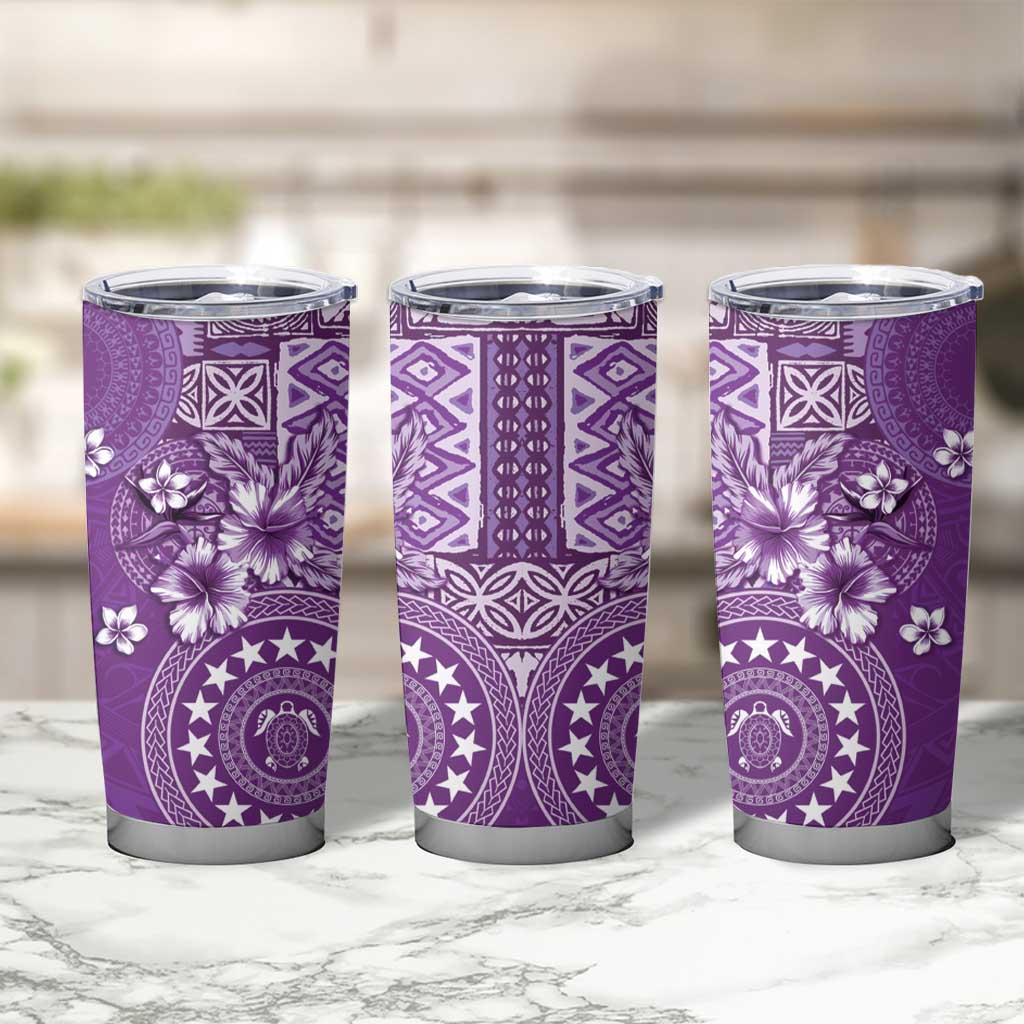 Cook Islands Tumbler Cup Purple Hibiscus And Stars LT05 - Polynesian Pride